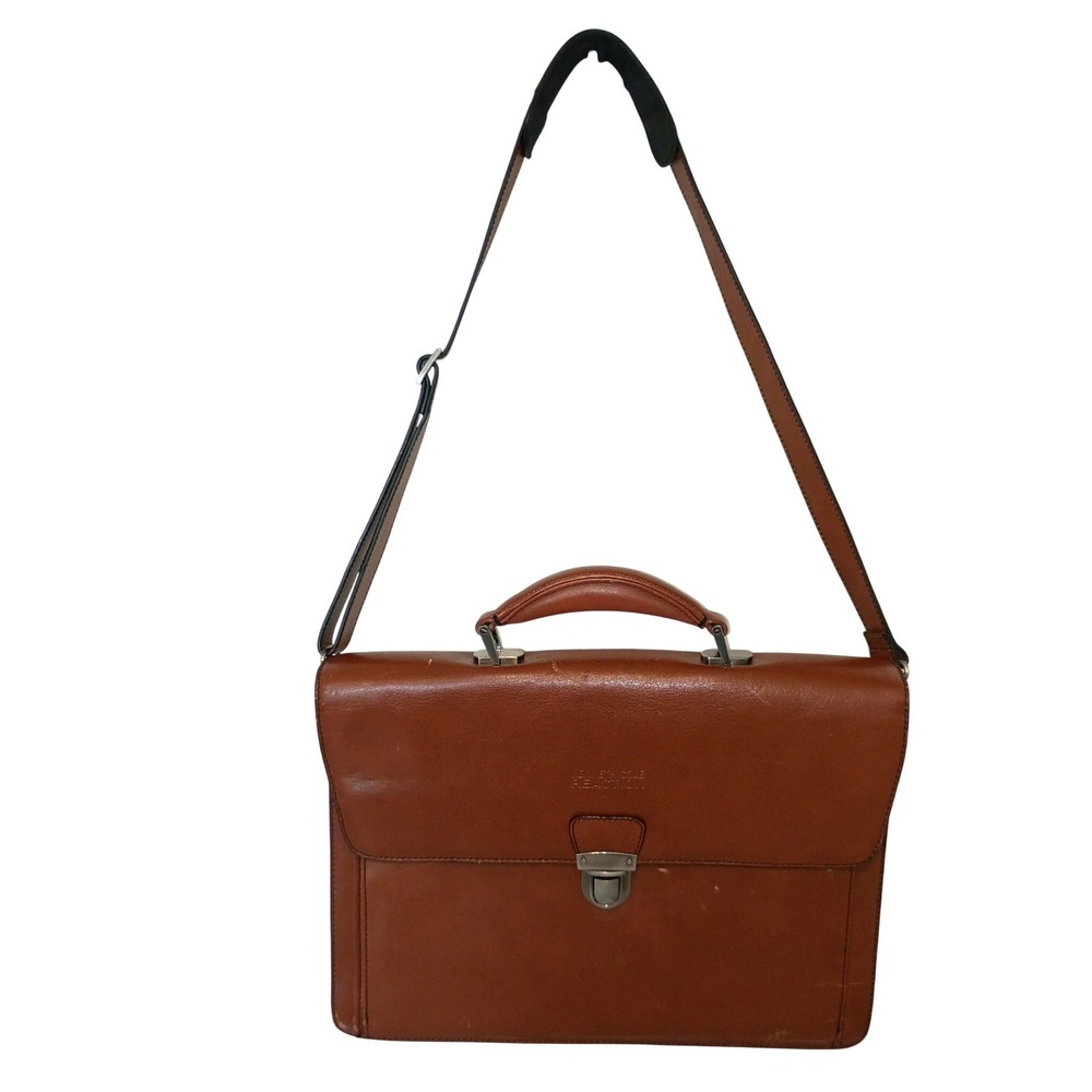 Kenneth Cole Reaction Brown Leather Briefcase Messenger Bag Laptop Work Bag